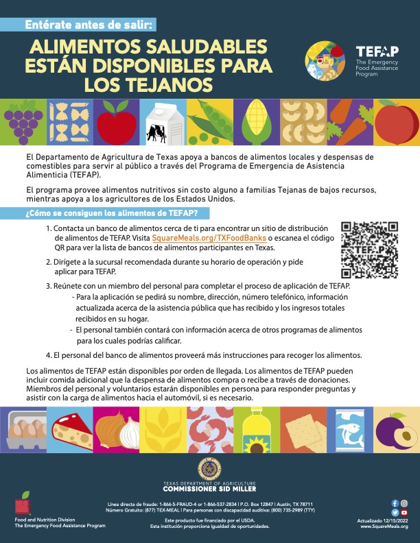 TEFAP Spanish Flyer - Know Before You Go Resource